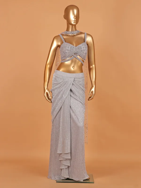 Grey lycra designer suit for party