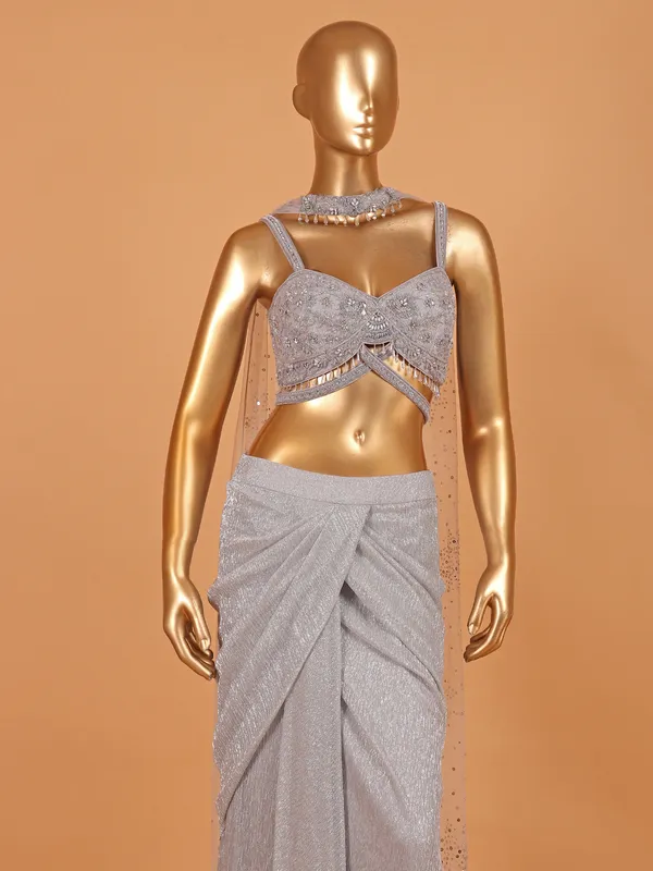 Grey lycra designer suit for party