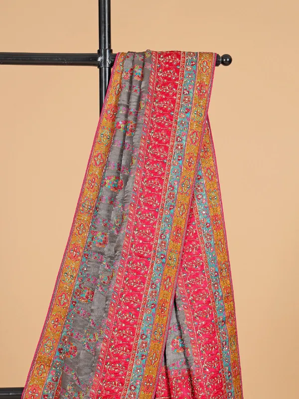 Grey masru silk wedding wear saree
