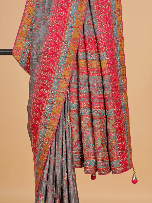 Grey masru silk wedding wear saree