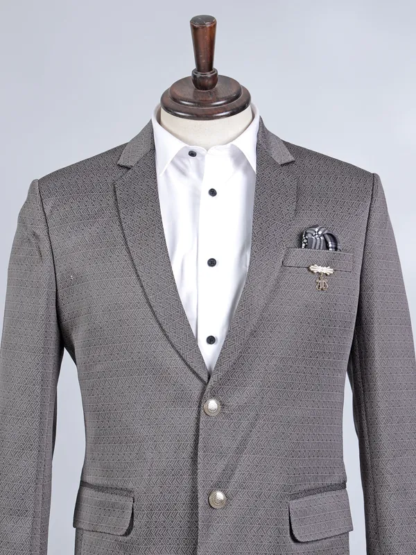 Grey men cotton blazer in textured cotton