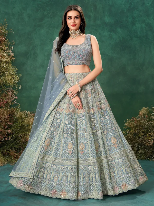 Grey net reception ready lehenga choli