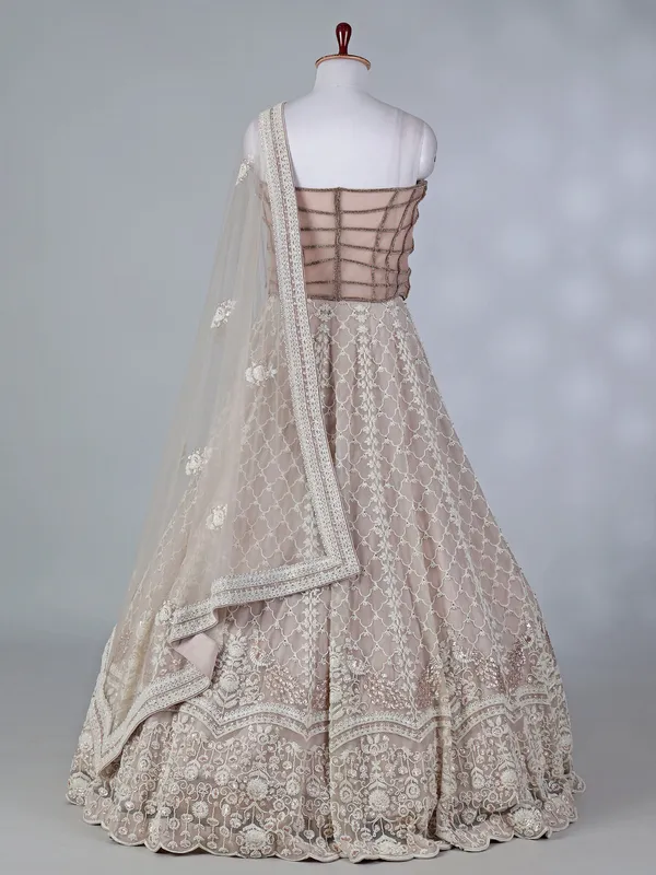 Grey net sequin and cutdana lehenga choli for wedding wear