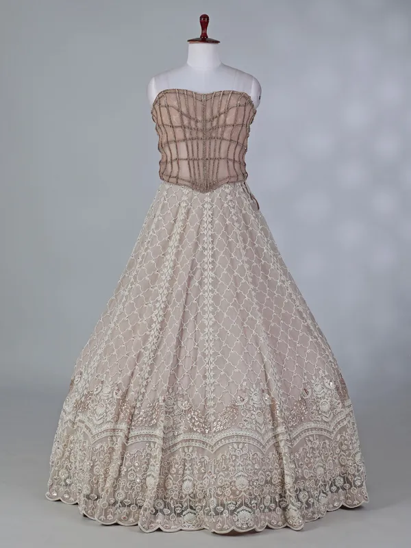 Grey net sequin and cutdana lehenga choli for wedding wear