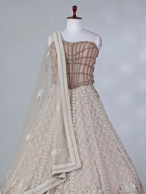 Grey net sequin and cutdana lehenga choli for wedding wear