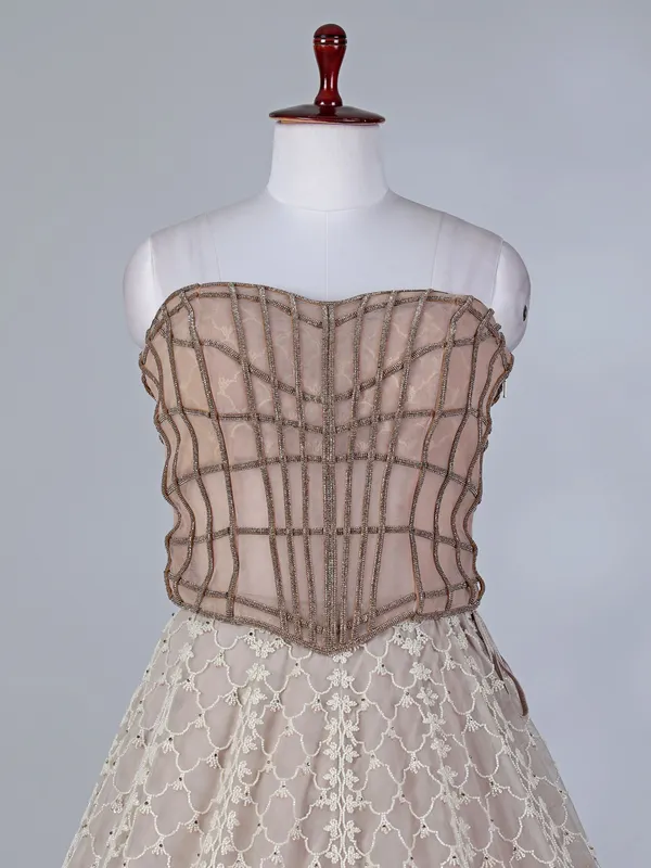 Grey net sequin and cutdana lehenga choli for wedding wear