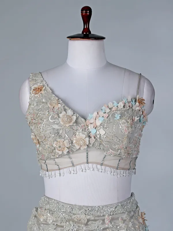 Grey organza designer lehenga choli for weddings
