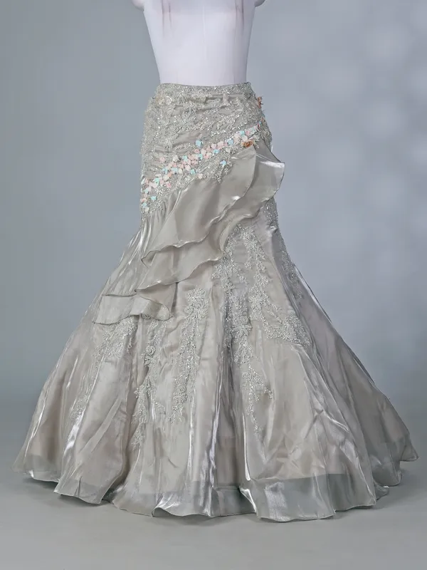 Grey organza designer lehenga choli for weddings