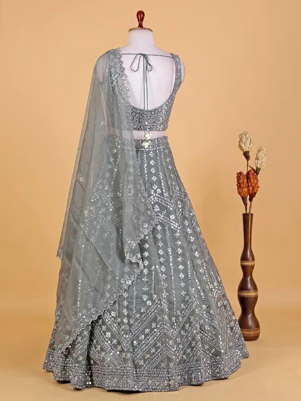 Grey organza mirror work lehenga choli