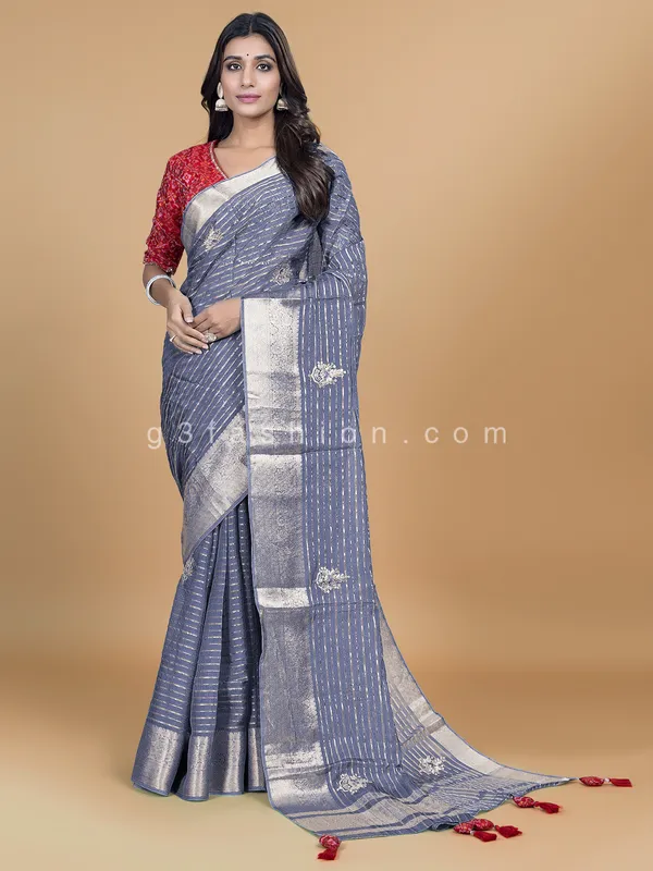 Grey organza saree for festive