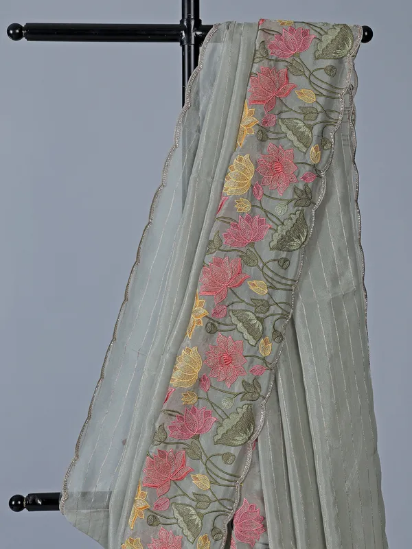 Grey organza wedding saree for women