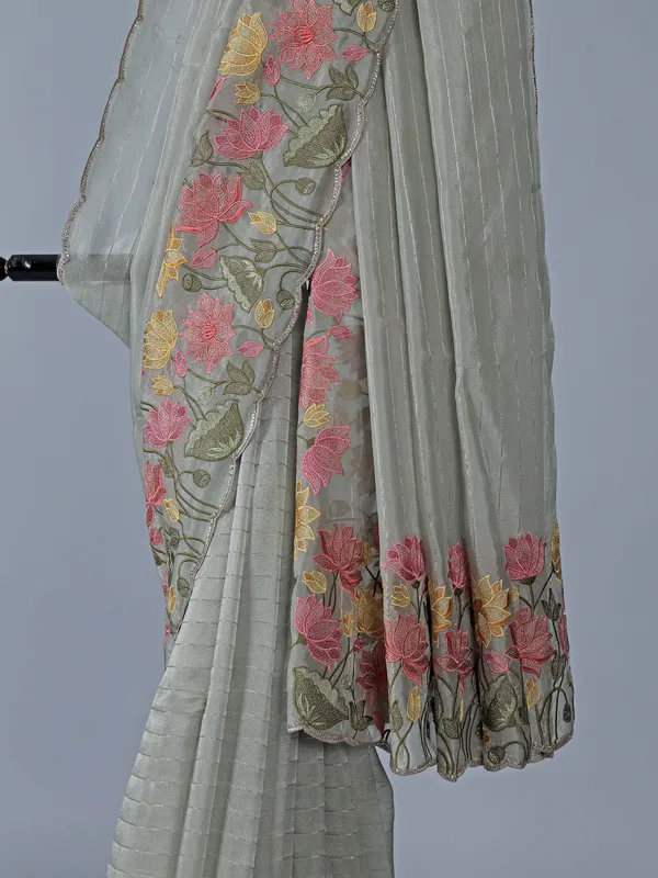 Grey organza wedding saree for women