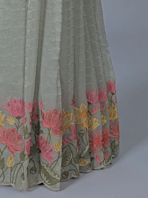 Grey organza wedding saree for women
