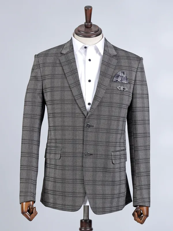 Grey party wear cotton textured blazer