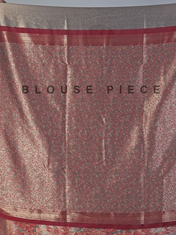 Grey pashmina silk saree with zari motifs design