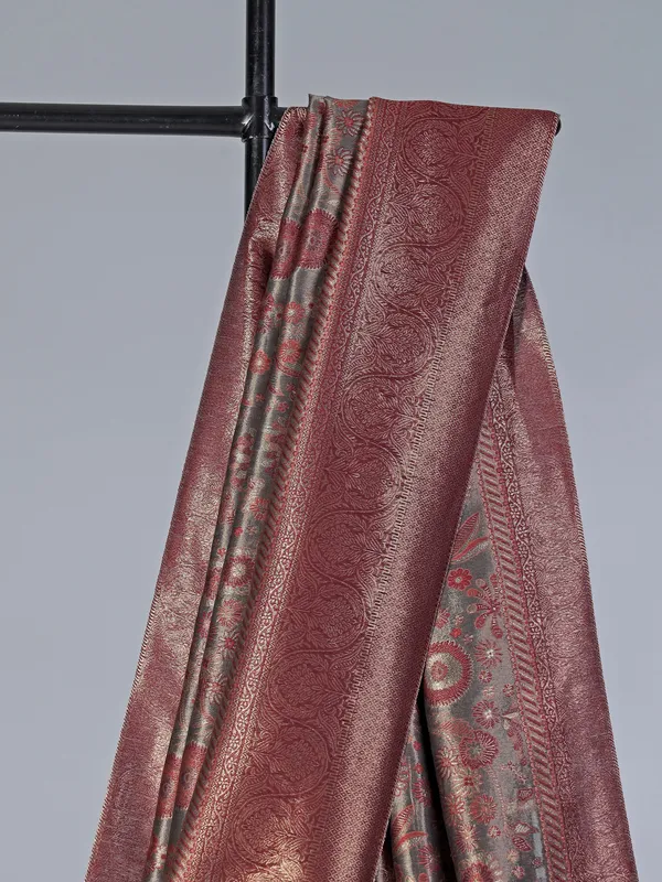 Grey pashmina silk saree with zari motifs design