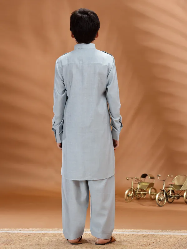 Mint blue pathani kurta set for festival in cotton