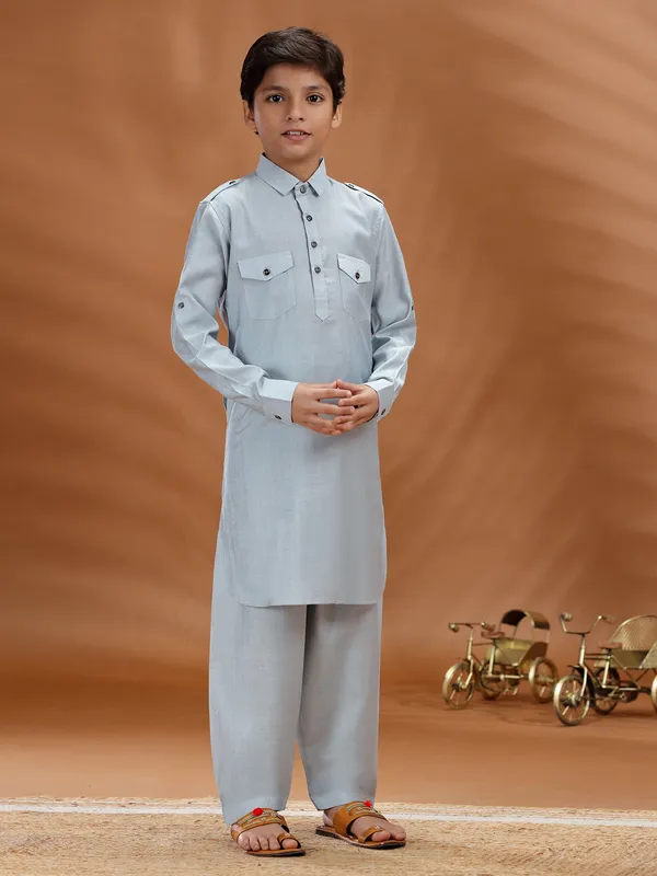 Mint blue pathani kurta set for festival in cotton