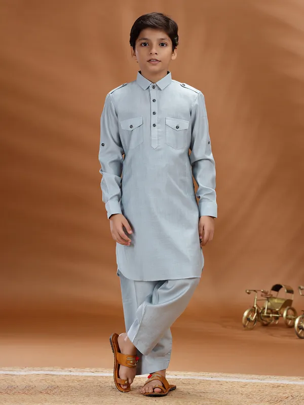 Mint blue pathani kurta set for festival in cotton