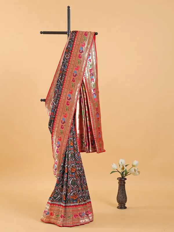 Grey patola print banarasi silk saree