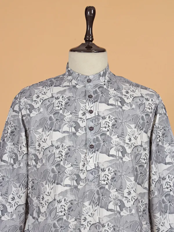 Grey plain cotton kurta set for men
