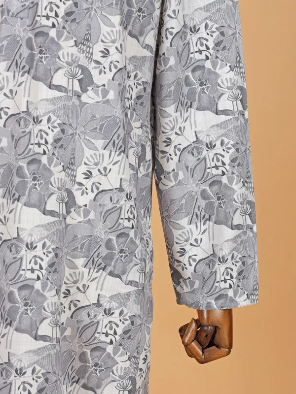 Grey plain cotton kurta set for men