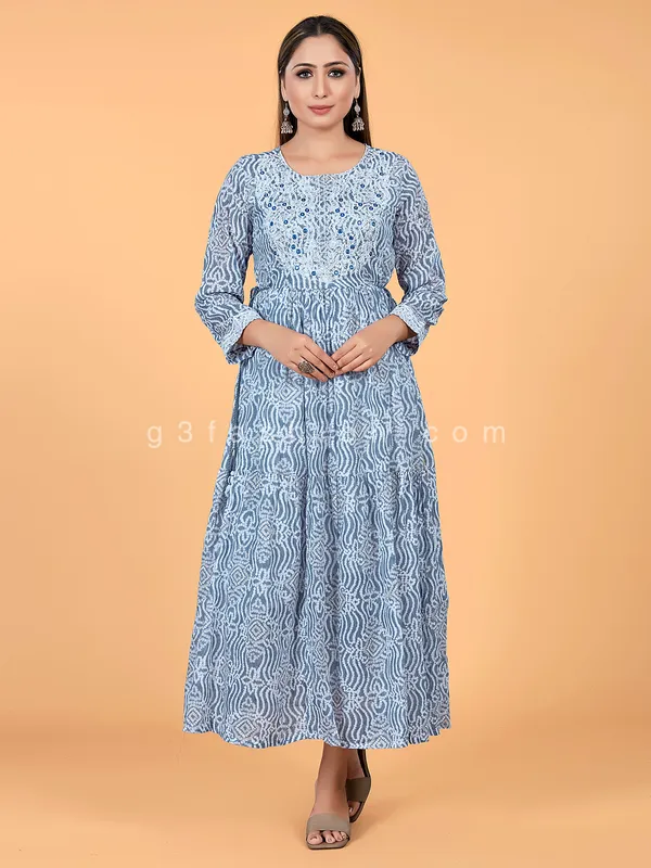Grey printed anarkali style cotton kurti