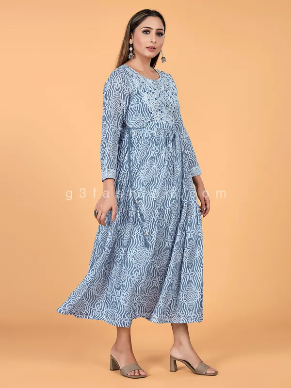 Grey printed anarkali style cotton kurti