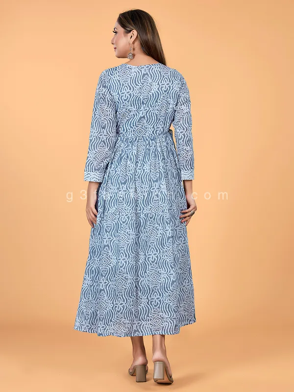 Grey printed anarkali style cotton kurti