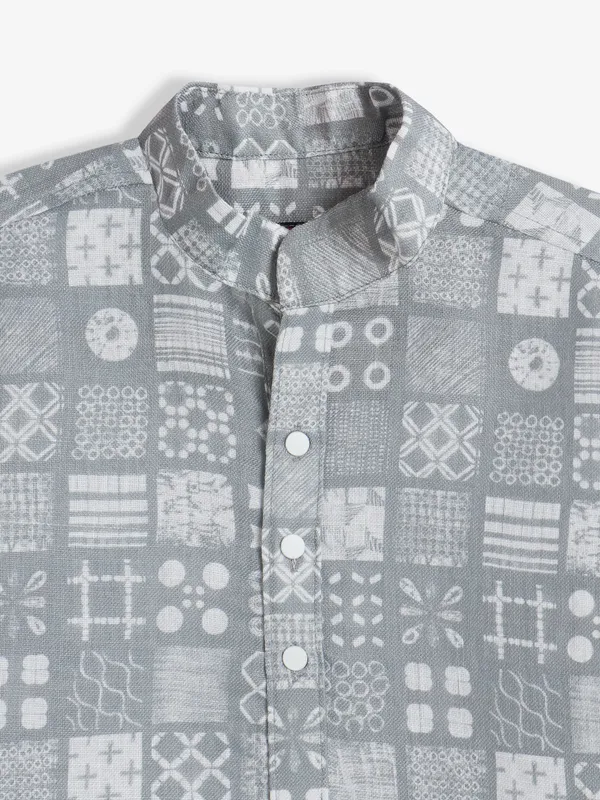 Grey printed cotton kurta