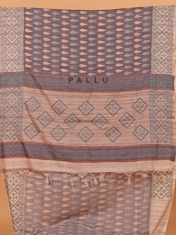 Grey printed cotton saree for festival