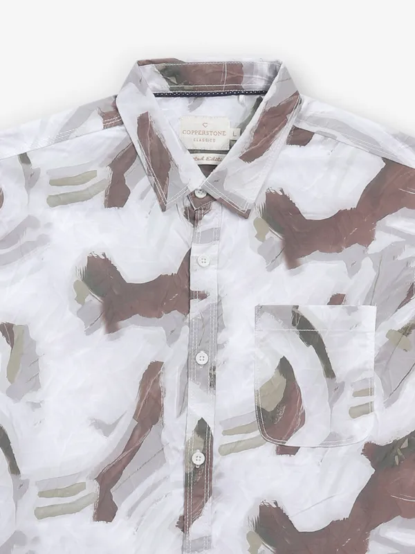 Grey printed cotton shirt for mens