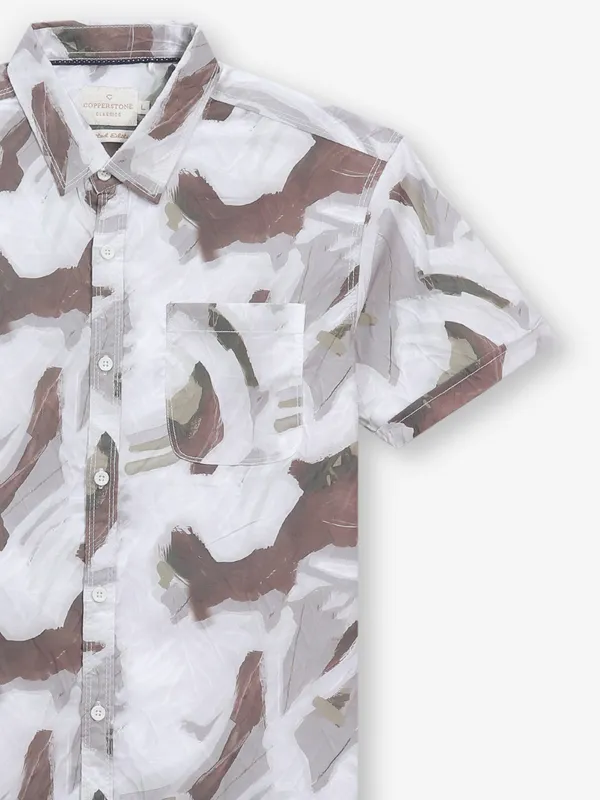 Grey printed cotton shirt for mens