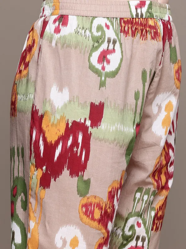 Grey printed cotton silk kurti set for festive wear