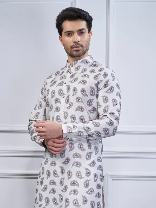 Grey printed festival wear kurta suit in cotton