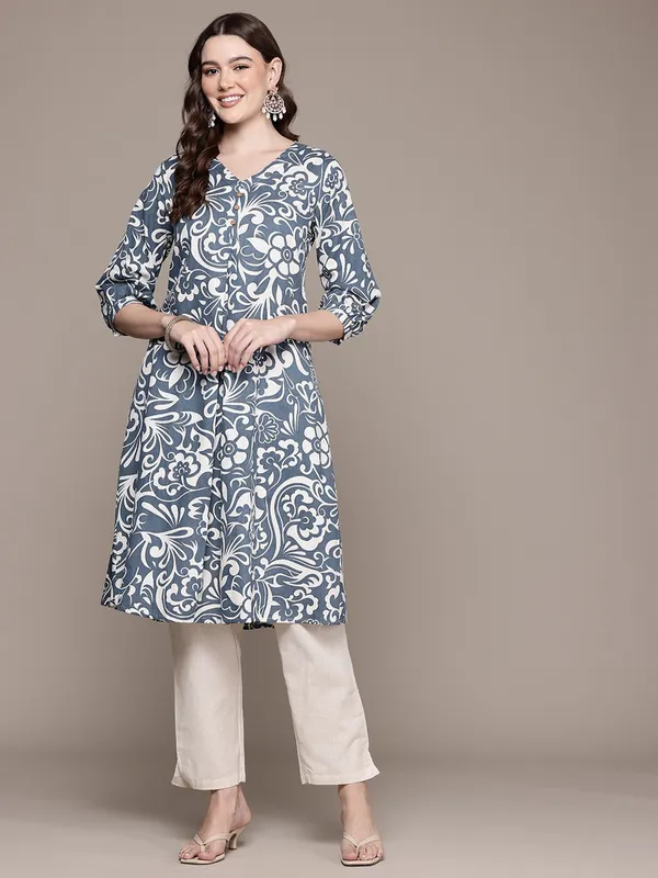 Grey printed kurti set for women