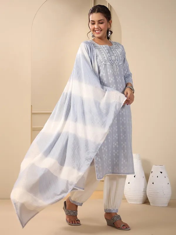 Grey printed kurti set with dupatta