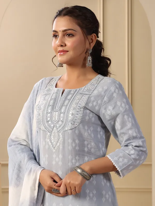 Grey printed kurti set with dupatta