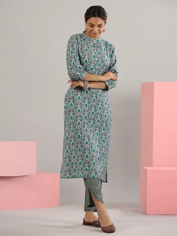 Grey printed kurti with pant