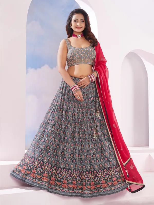 Grey printed lehenga choli in georgette