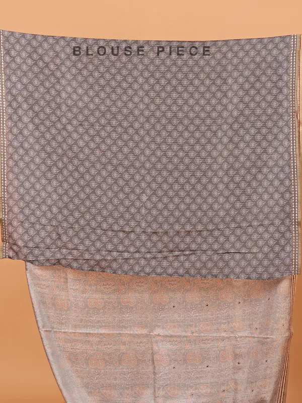Grey printed semi cotton silk saree