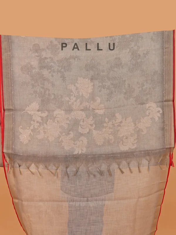 Grey printed semi linen saree for festive