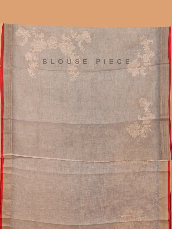 Grey printed semi linen saree for festive