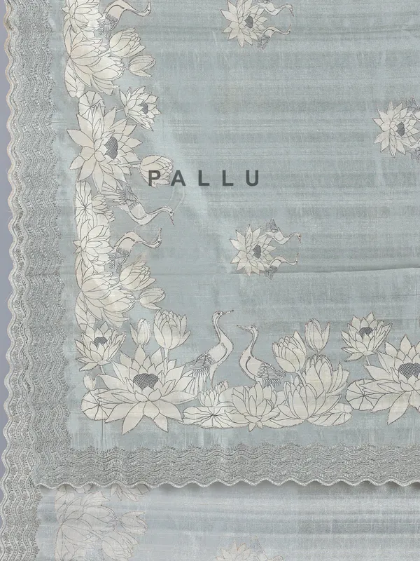 Grey printed semi silk saree for festival wear