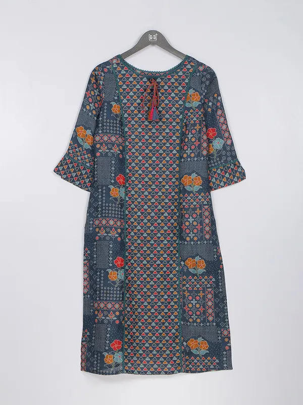 Grey printed silk kurti for casual
