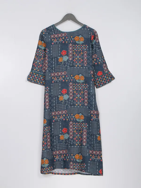 Grey printed silk kurti for casual