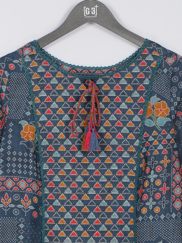 Grey printed silk kurti for casual