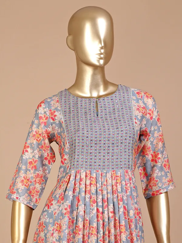 Grey printed silk kurti with pant