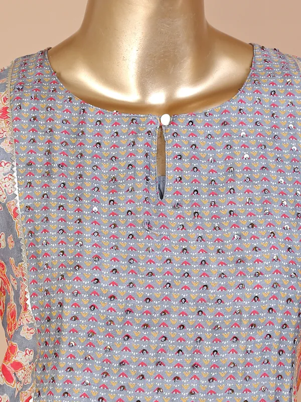 Grey printed silk kurti with pant