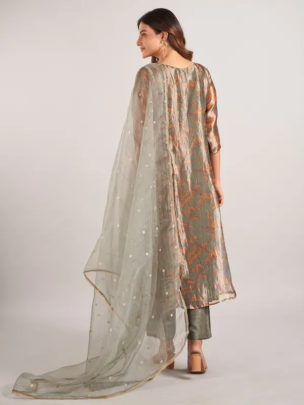 Grey printed soft organza wedding wear salwar suit